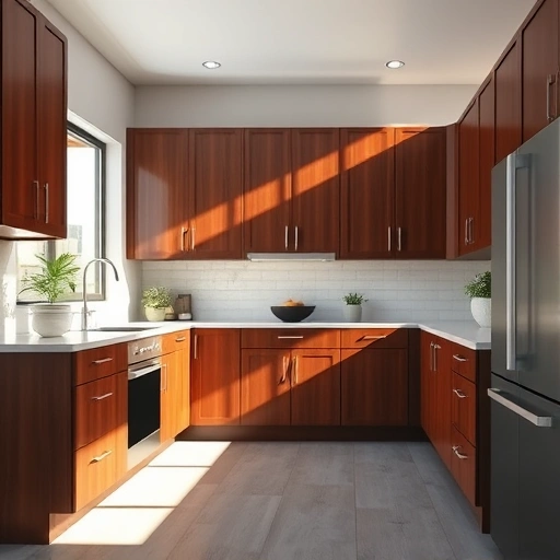Completed Cabinet Box Painting in a modern Garland TX kitchen with glossy cabinets and inviting natural light.
