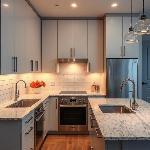 Under cabinet lighting installed in a modern Garland TX kitchen with sleek cabinetry and polished granite countertops.