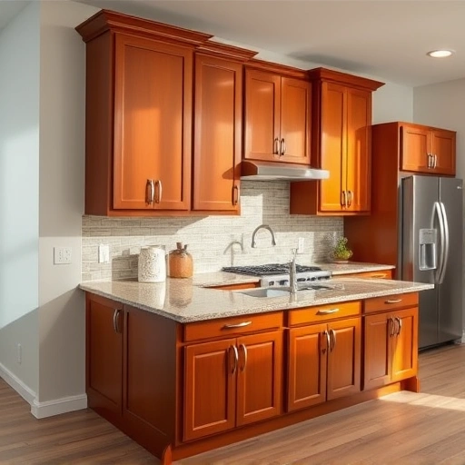 Refinished kitchen cabinets in Royse City TX with glossy finish, elegant hardware, and modern appliances in inviting space.