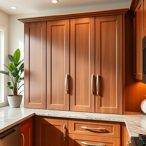 Soft close hinge installation in a modern kitchen with polished wood cabinets and granite countertops in Garland TX.