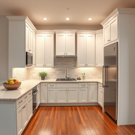 Beautifully painted matte white kitchen cabinets in a modern open-concept kitchen with natural stone countertops.