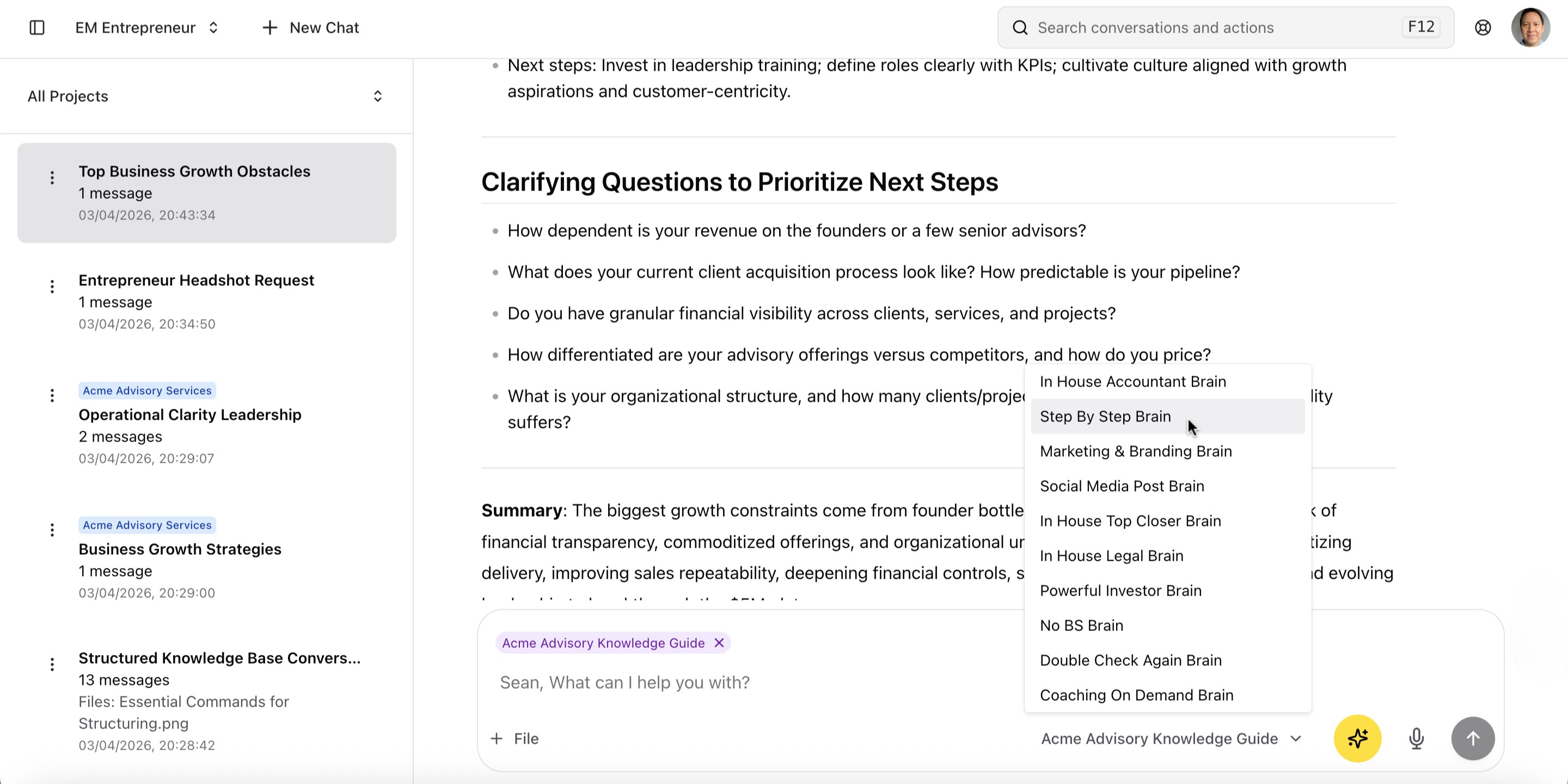 EM Entrepreneur view in EM AI