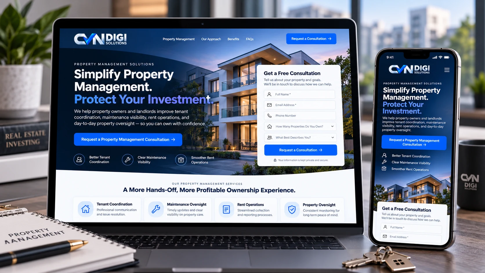 CVN Digi Solutions — Property Management Sales Funnel — project mockup and showcase