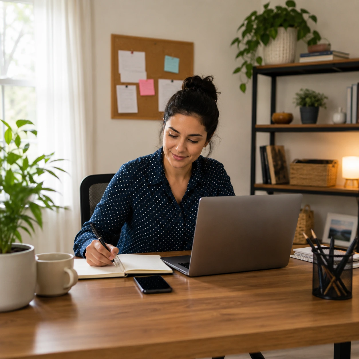 Home-based entrepreneur running a service business from a professional home office