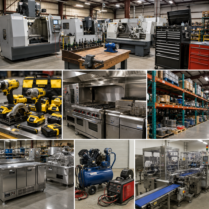 Industrial equipment, machinery, tools, restaurant equipment, and production assets prepared for liquidation