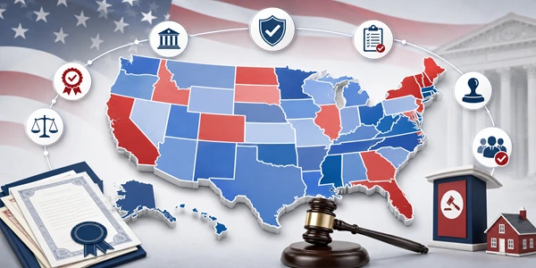 United States map illustrating state-by-state auction licensing requirements and regulatory compliance