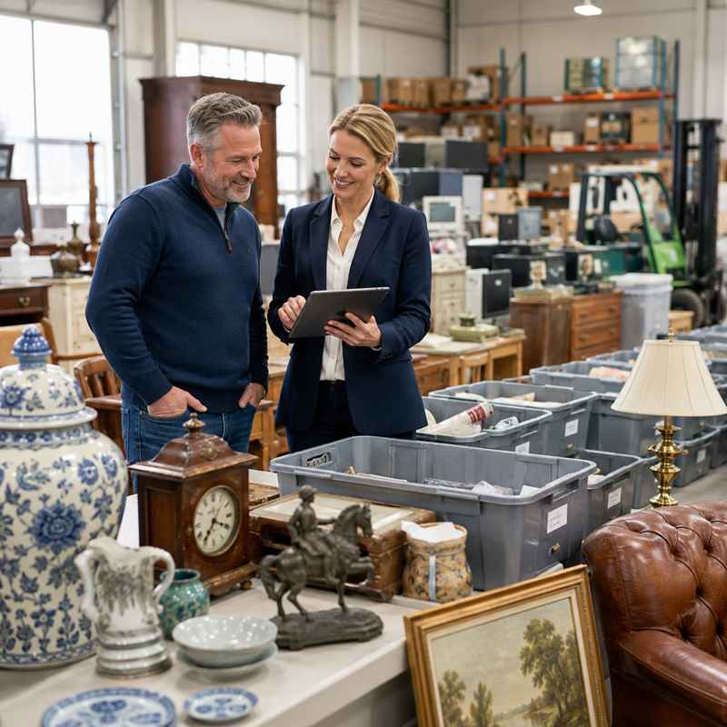 Seller reviewing estate and business assets for a professional online liquidation auction