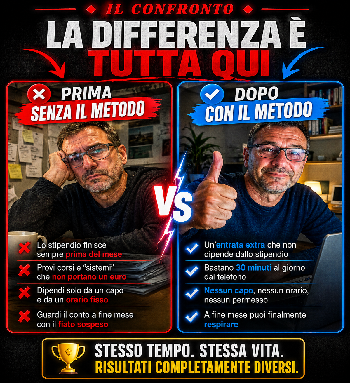Il confronto: la differenza tra senza il metodo e con il metodo