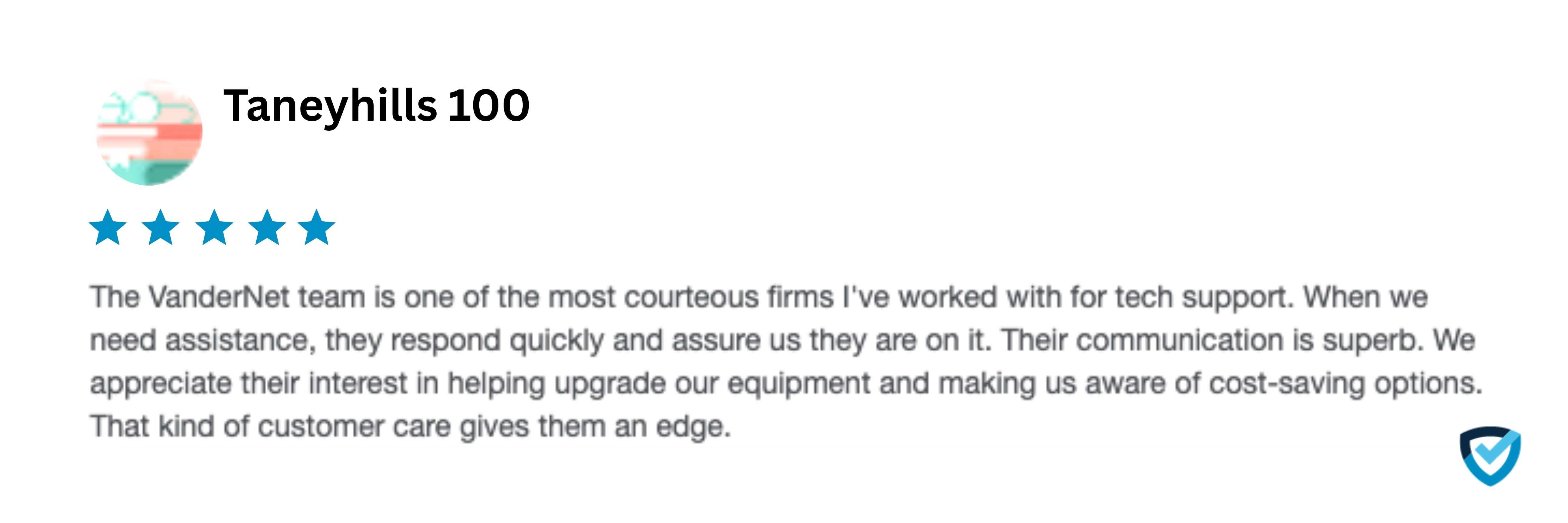 VanderNet client testimonial — backup and continuity review from wealth management firm