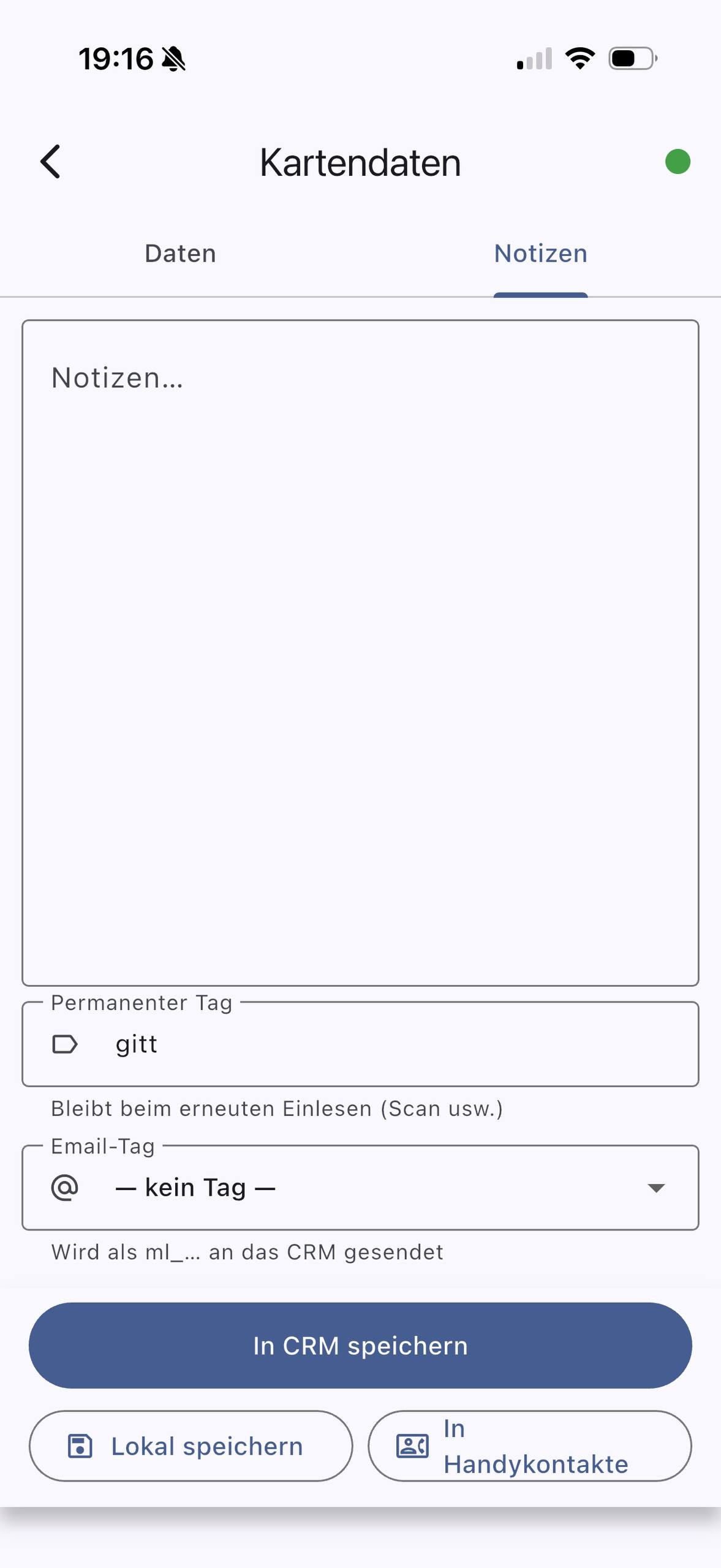 Notizen & CRM-Speichern
