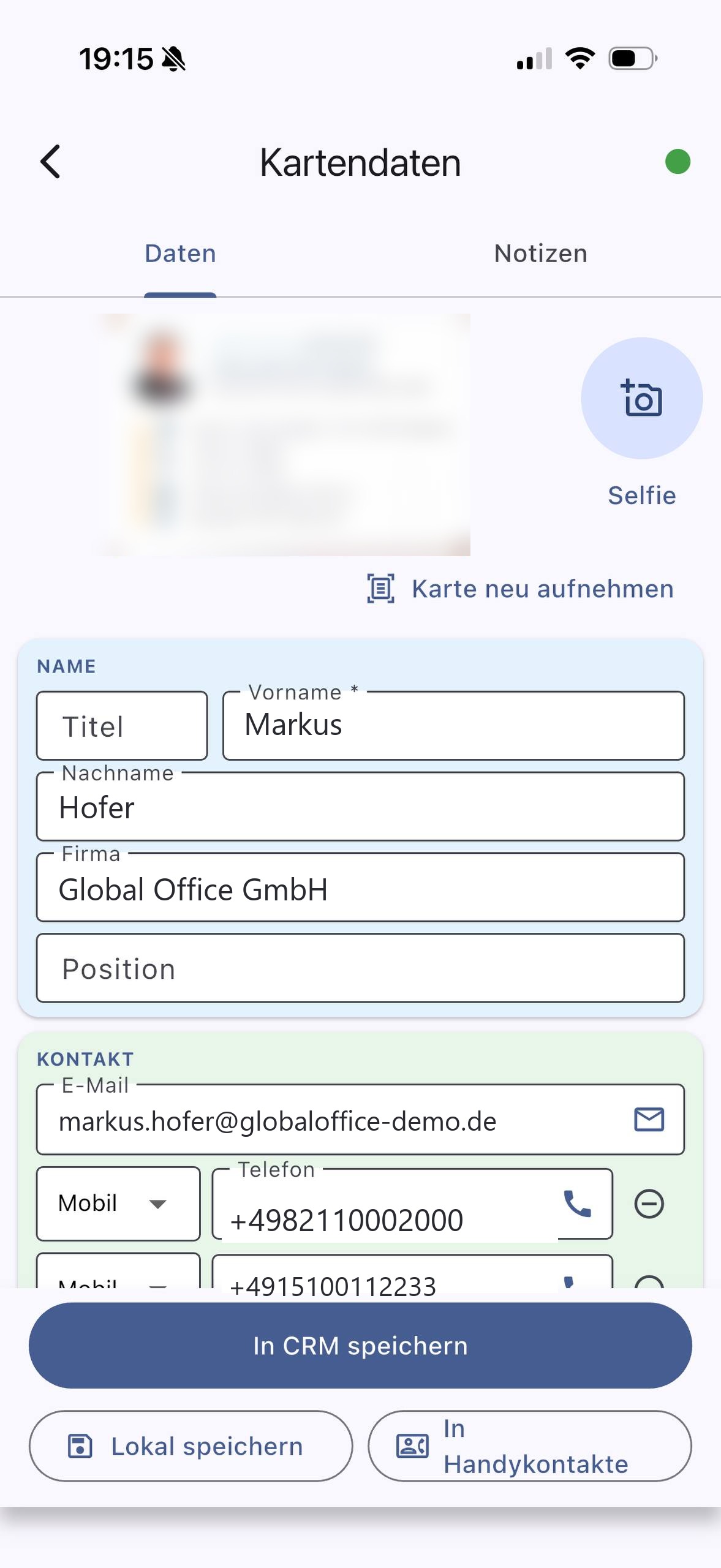 OCR-Erkennung & Kontaktfelder