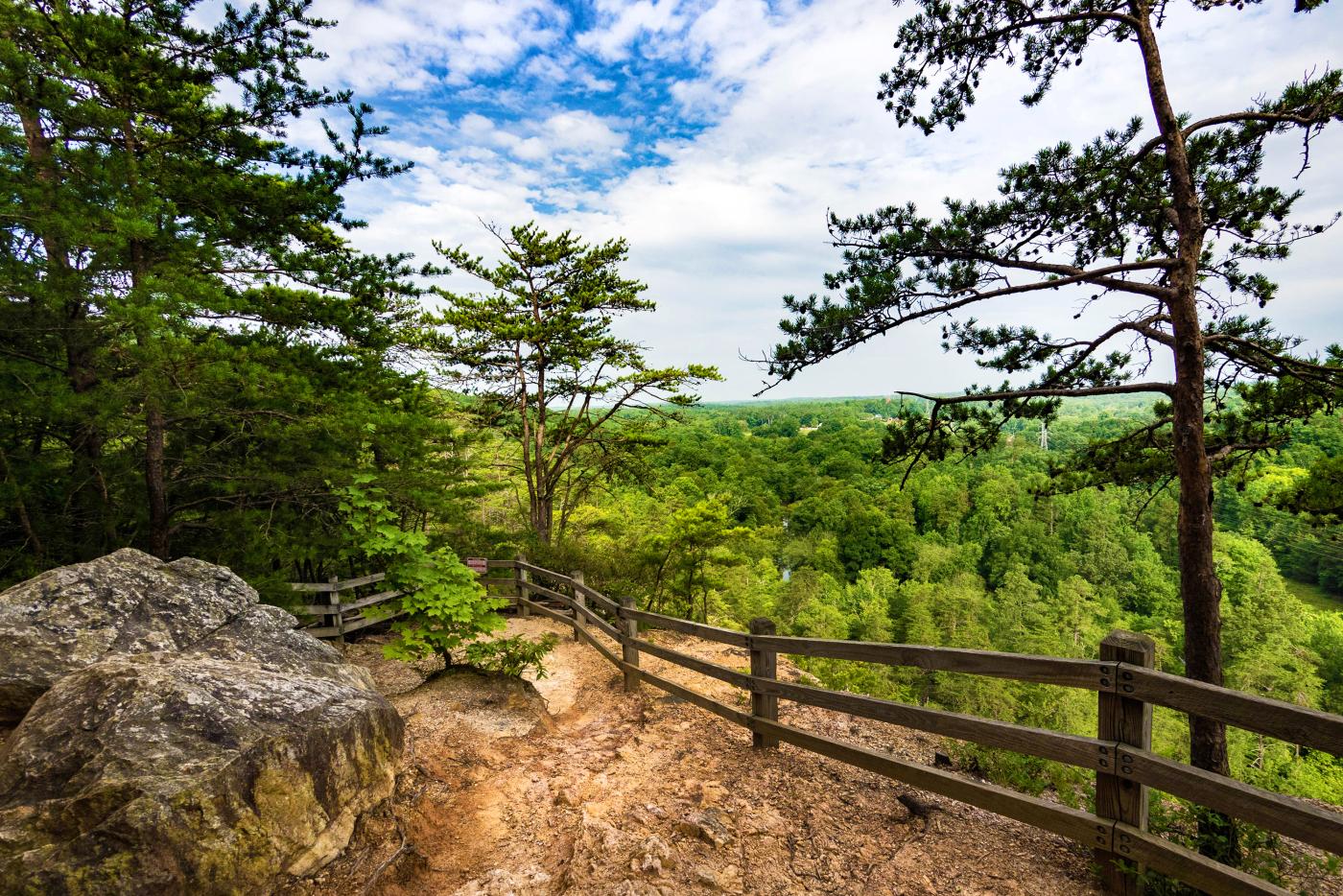 This image shows the scenic overlook at the Occoneechee Mountain State Natural Area in Hillsborough, North Carolina. 