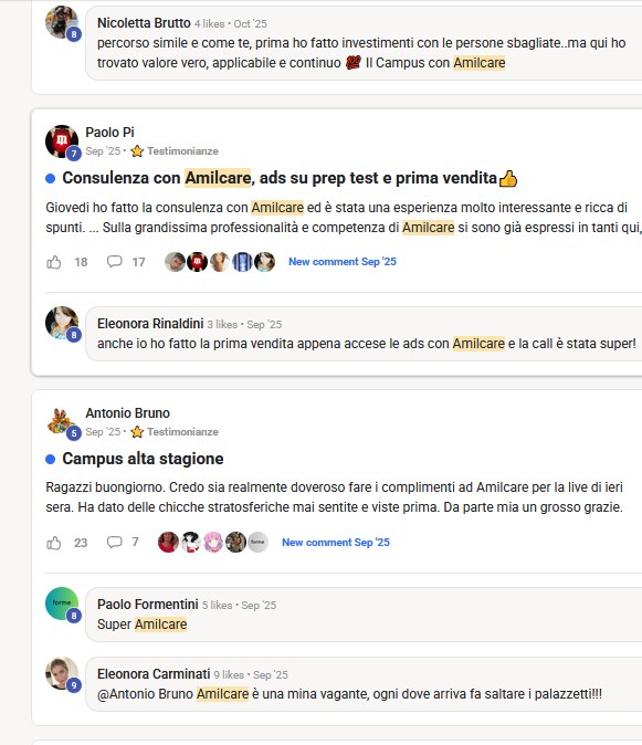 Testimonianza spontanea dalla community