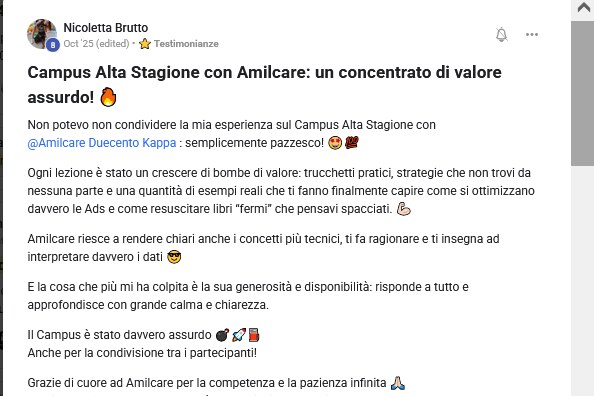 Testimonianza spontanea dalla community