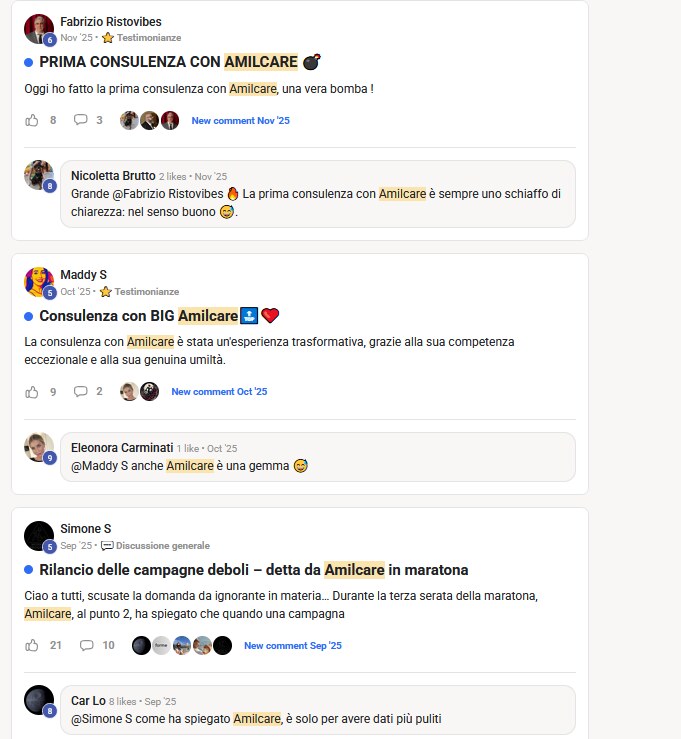 Testimonianza spontanea dalla community