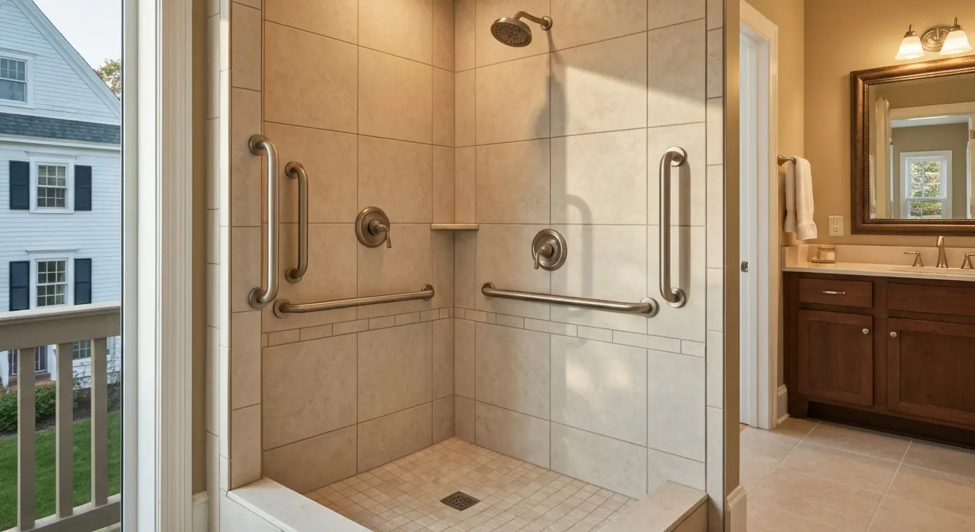 Accessible shower with grab bars