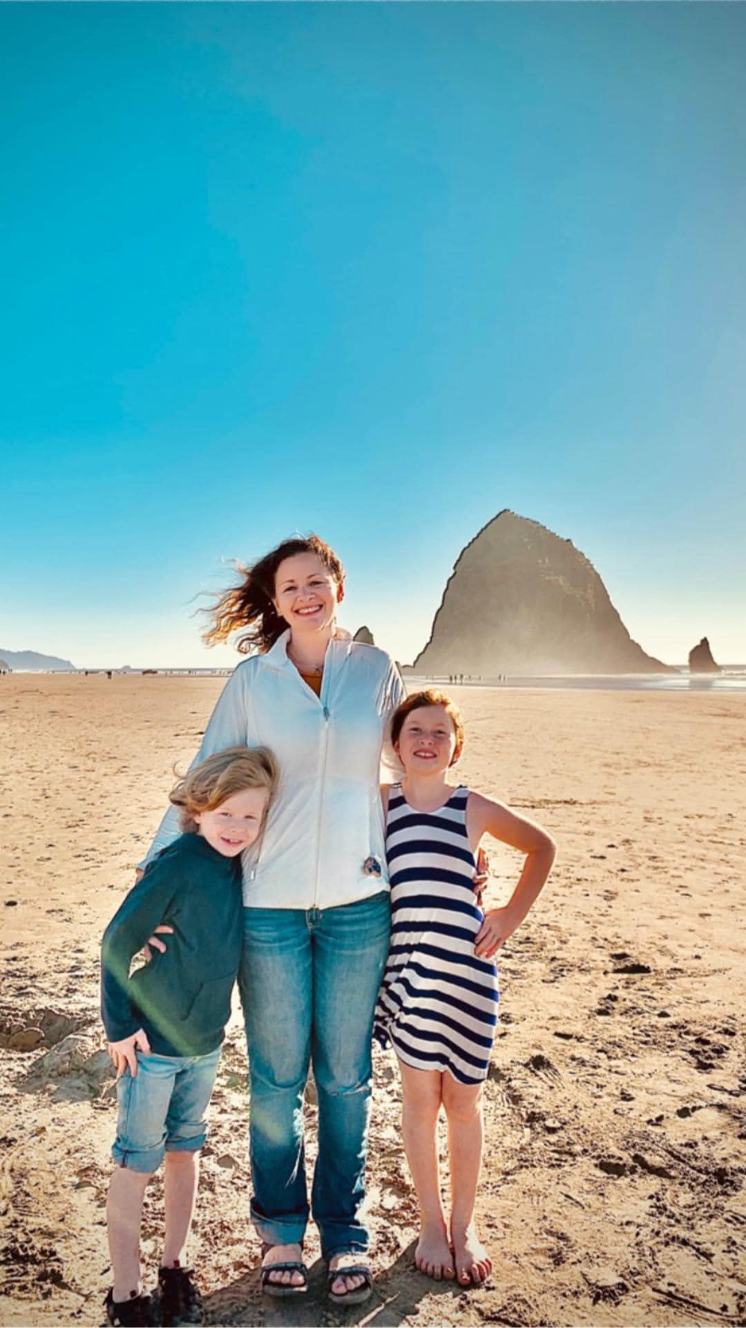 Annie and her kids at Cannon Beach