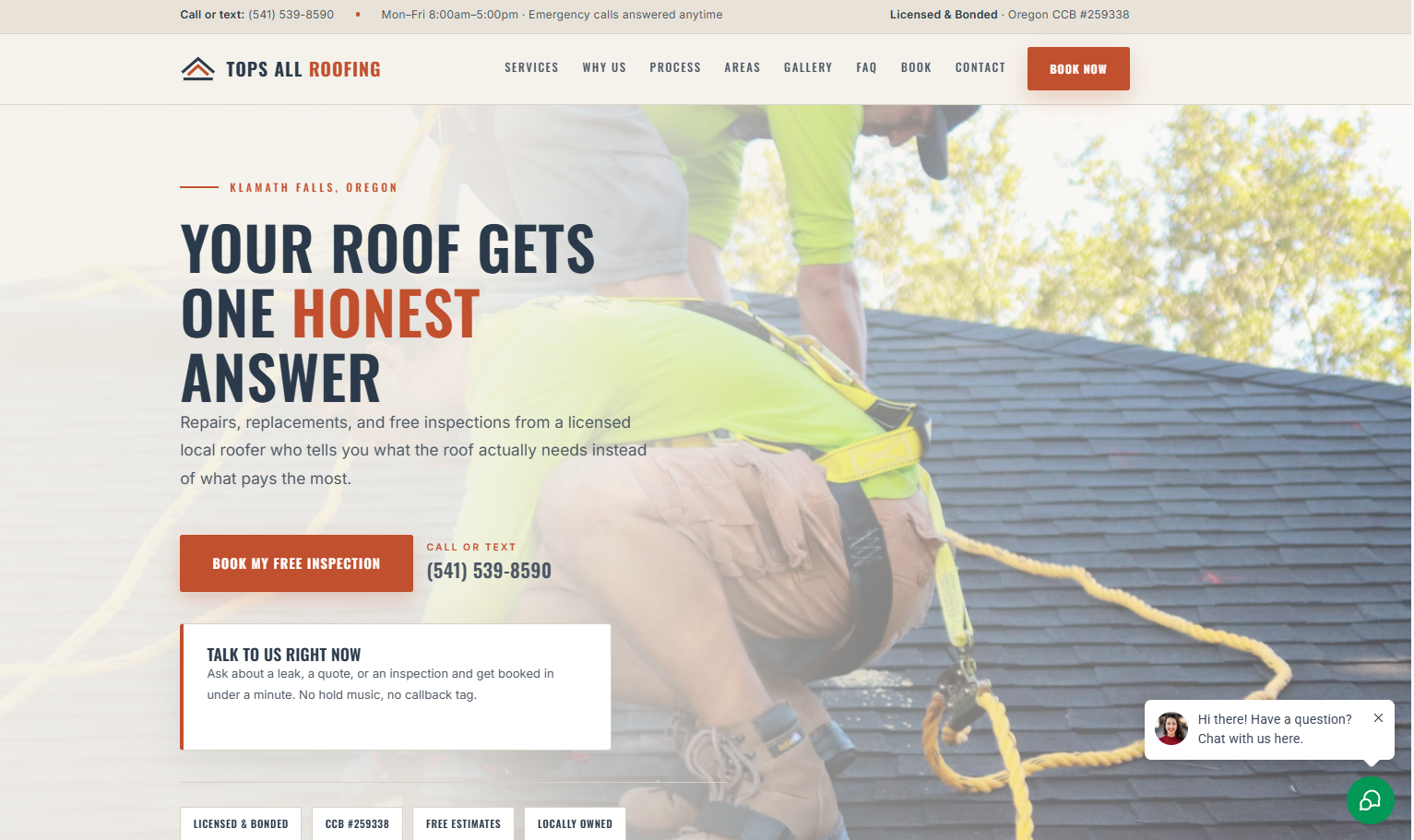 Tops All Roofing website