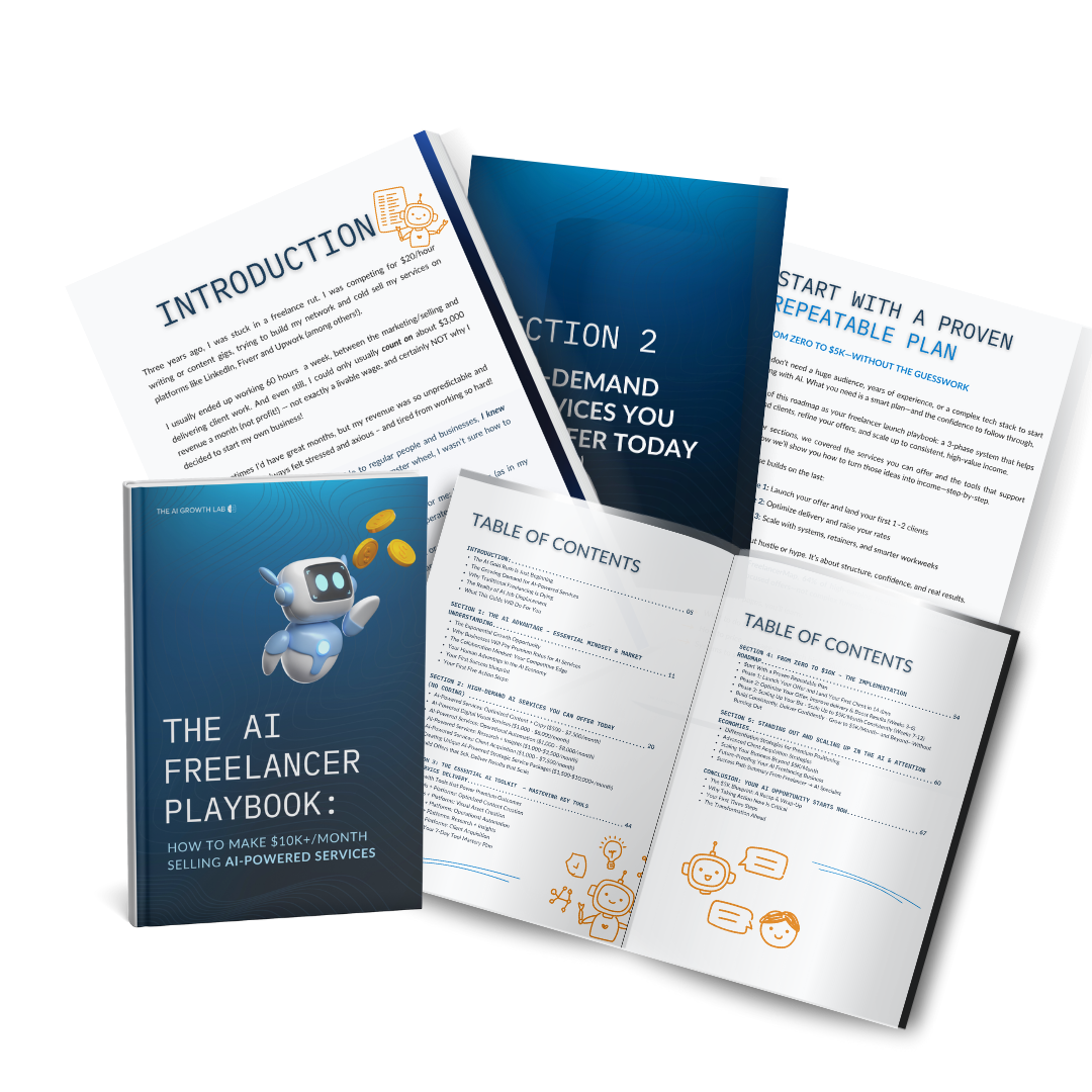 The AI Freelancer Playbook image showing the full Table of Contents and other pages.
