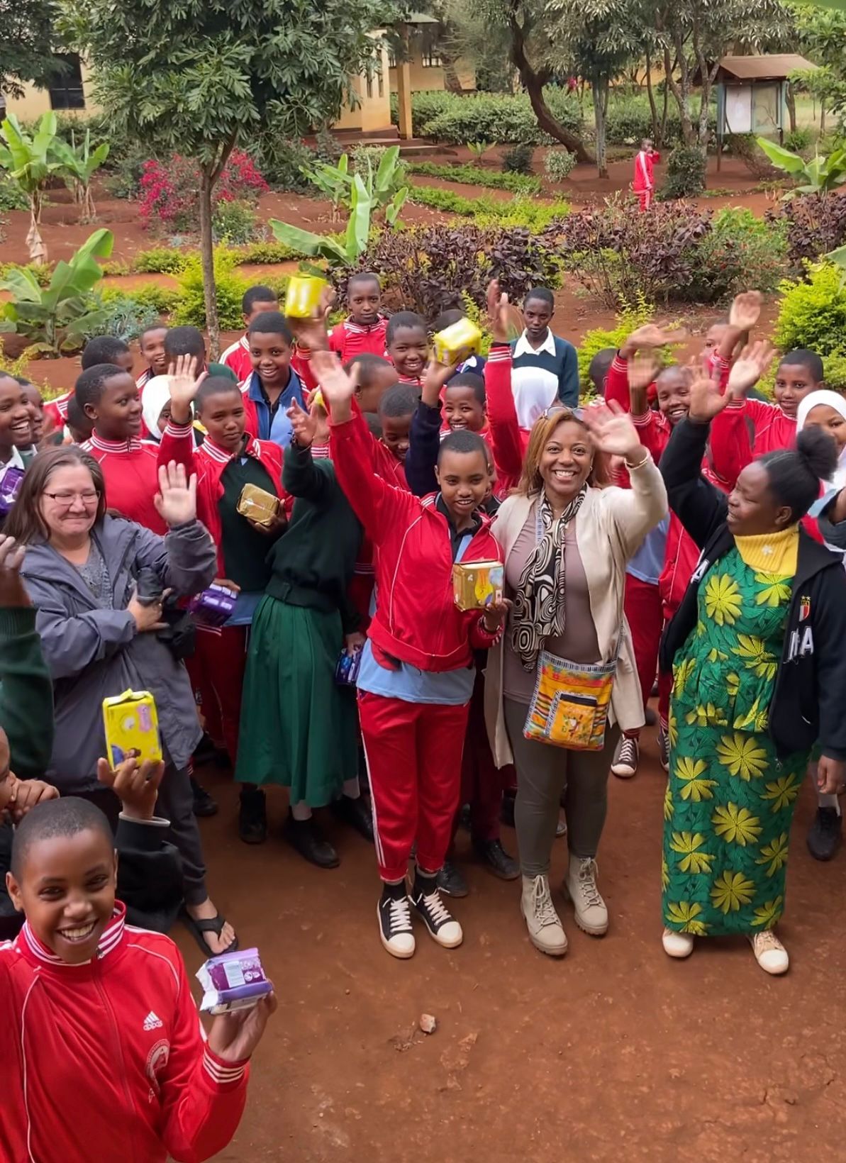 Sofia Calvin with students in Tanzania