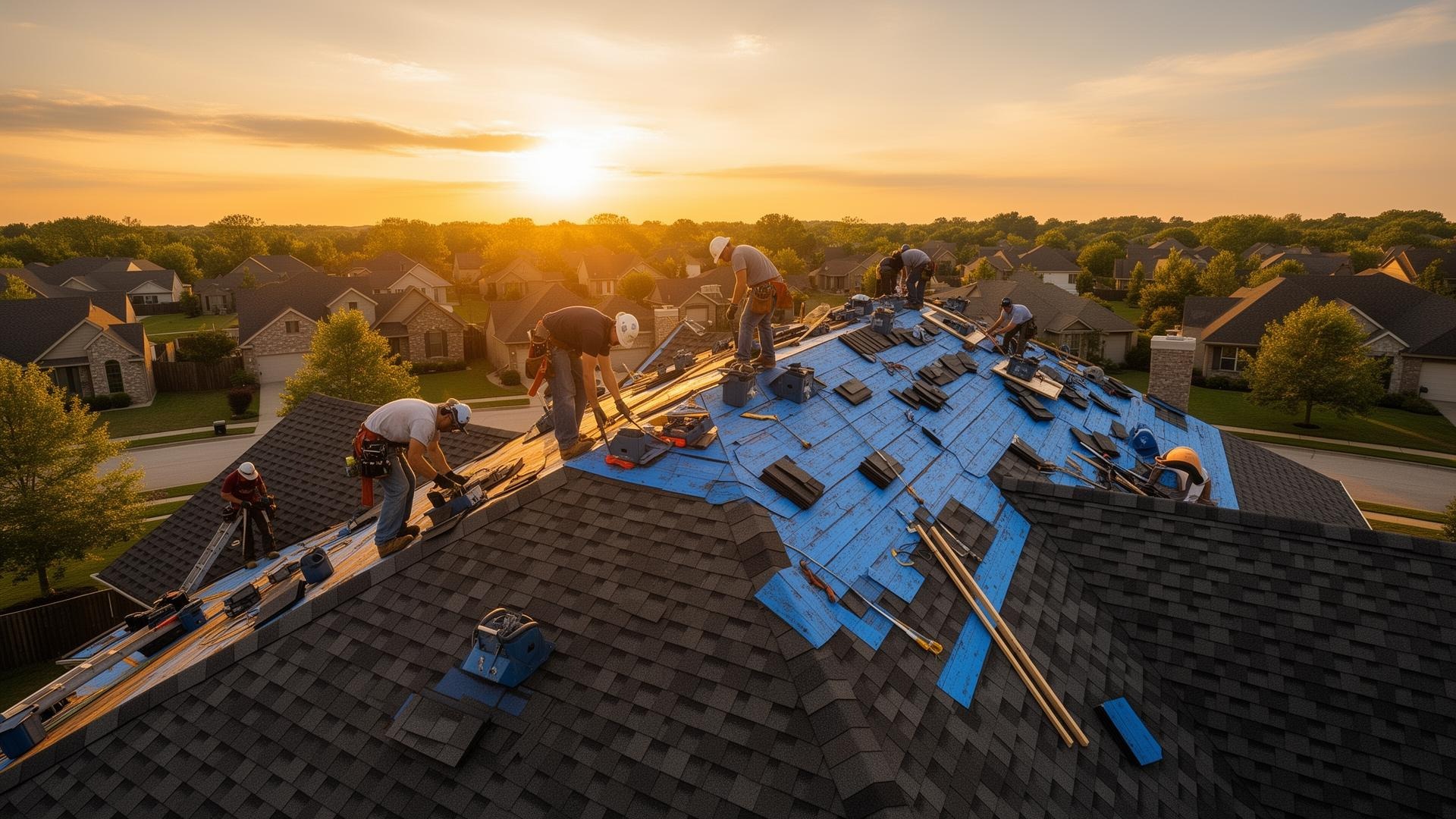 Professional roofing crew at work
