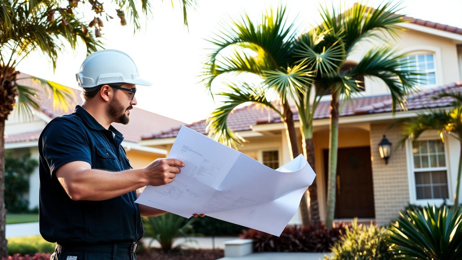 Roofing contractor reviewing plans