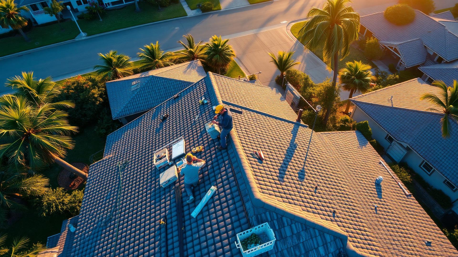 Roofing crew working