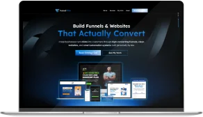 Laptop displaying a responsive sales funnel and landing page design by FunnelTitan.