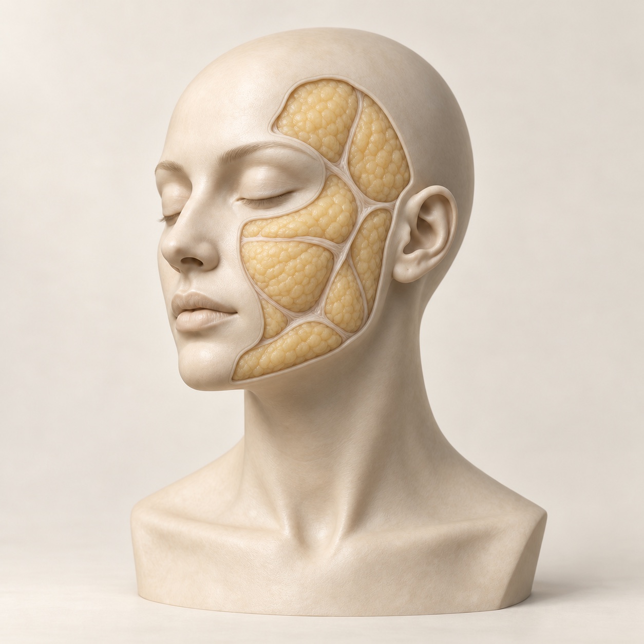 Ivory anatomical sculpture illustrating superficial fat