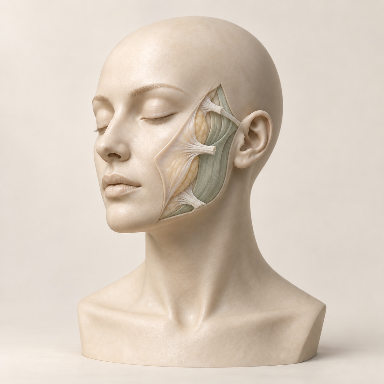 Ivory anatomical sculpture illustrating retaining ligaments
