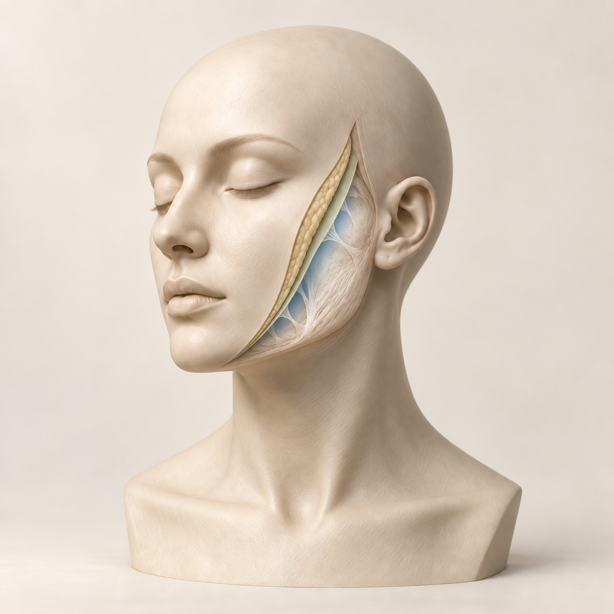 Ivory anatomical sculpture illustrating the deep plane