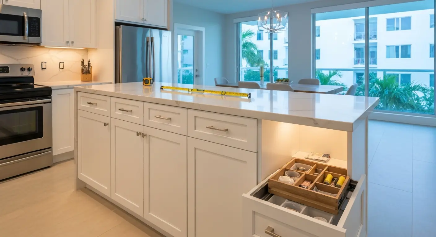 Slim peninsula island for compact kitchen
