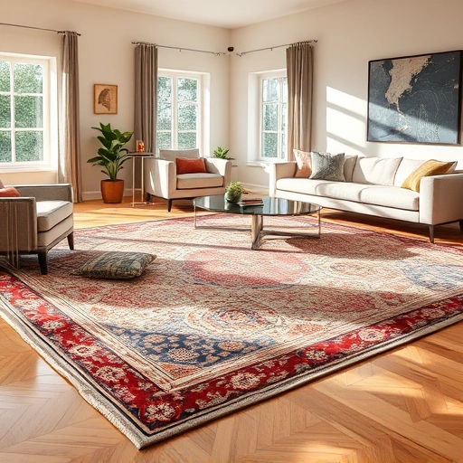 Completed carpet installation in Jonestown showcasing vibrant patterns in a spacious, modern room with elegant decor.