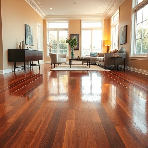 Radiant floor heating repair in an elegantly designed room with polished wooden floors and warm neutral walls.