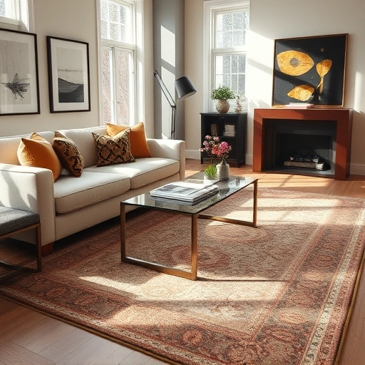 Completed carpet installation in a stylish Georgetown living room with rich patterns and elegant furnishings.