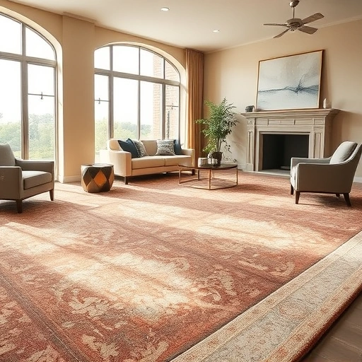 Luxurious plush carpet installation in a spacious Lago Vista living room with natural light and tasteful decor.