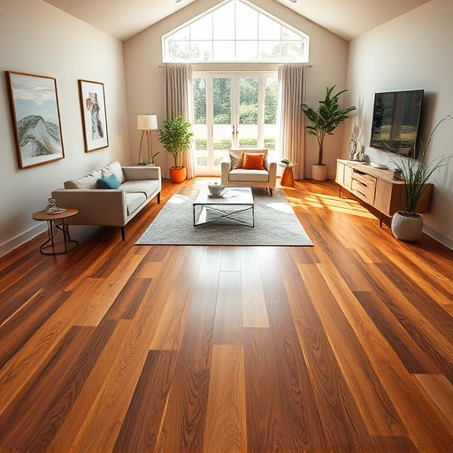 Spacious living room in Lakeway TX with gleaming hardwood floors, modern furniture, and soft ambient lighting.
