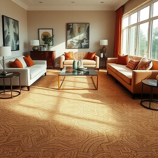 Luxurious living room in Bee Cave TX with intricate earth-toned carpet, elegant furnishings, and tasteful decor.