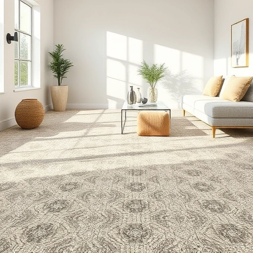 Completed carpet installation in Pflugerville TX with plush beige and gray tones in a contemporary living room.