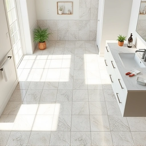 Completed cracked tile replacement in a modern bathroom showcasing seamless tile blend and meticulous craftsmanship.