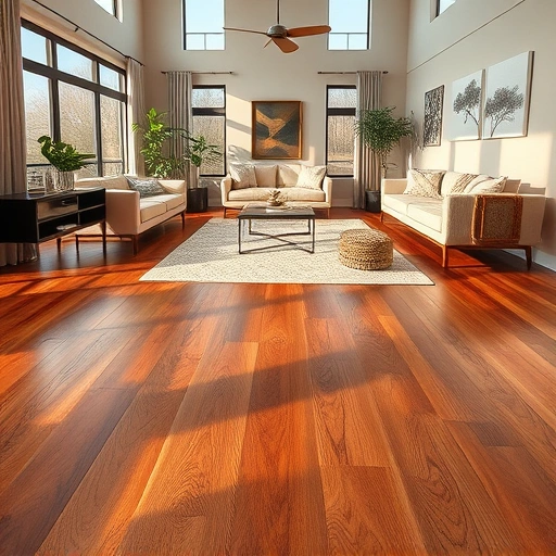 Spacious living room in Buda TX with rich wooden flooring, stylish furniture, and natural light enhancing elegance