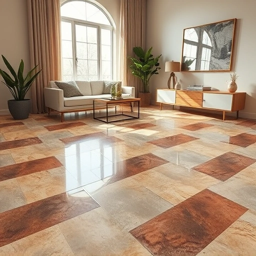 Close-up of a beautifully tiled floor in Round Rock showcasing earthy tones and geometric patterns in a modern interior.