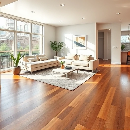 Spacious modern living room in Austin with elegant hardwood floors, neutral walls, and stylish decor elements.