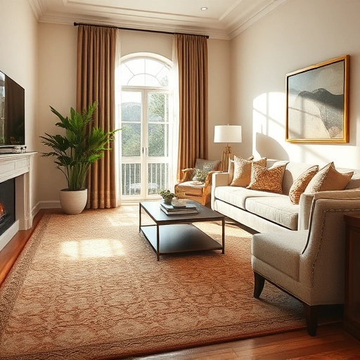 Luxurious living room in Cedar Park TX with intricate carpet, tasteful decor, and soft natural light creating an inviting atmosphere.