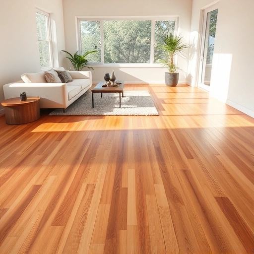Completed hardwood flooring installation in Thrall TX with warm tones, glossy finish, and elegant minimalistic decor.