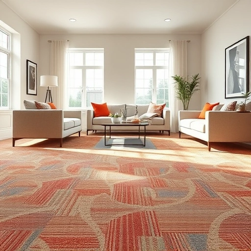 Completed carpet installation in Jollyville TX showcasing vibrant colors and patterns in a bright modern room.