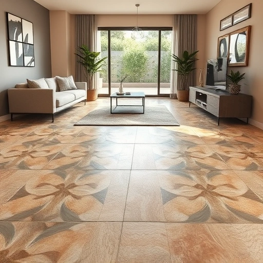 Completed tile floor installation in Round Rock features intricate earthy-toned tiles in a modern residential space.