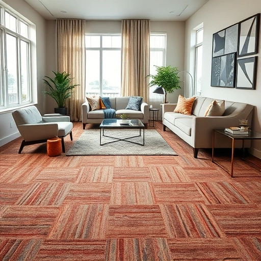 Plush carpet installation in modern Hutto TX living room with vibrant colors, stylish furniture, and natural light.