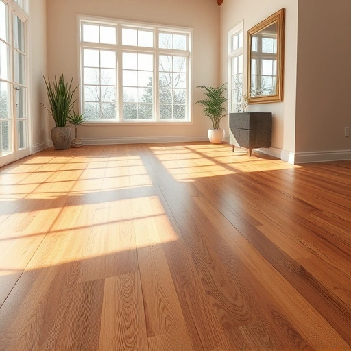 Spacious room featuring rich hardwood flooring, natural grains, aligned planks, and sunlight highlighting the surface.