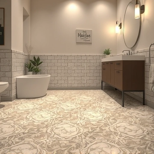 Beautifully tiled bathroom floor in Round Rock with intricate patterns, soft lighting, and stylish modern fixtures.